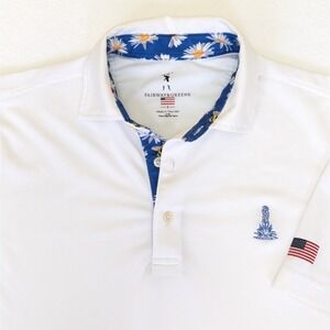 Fairway Greene Pique Polo Shirt Mens Small White Prairie Dunes Golf Logo USA